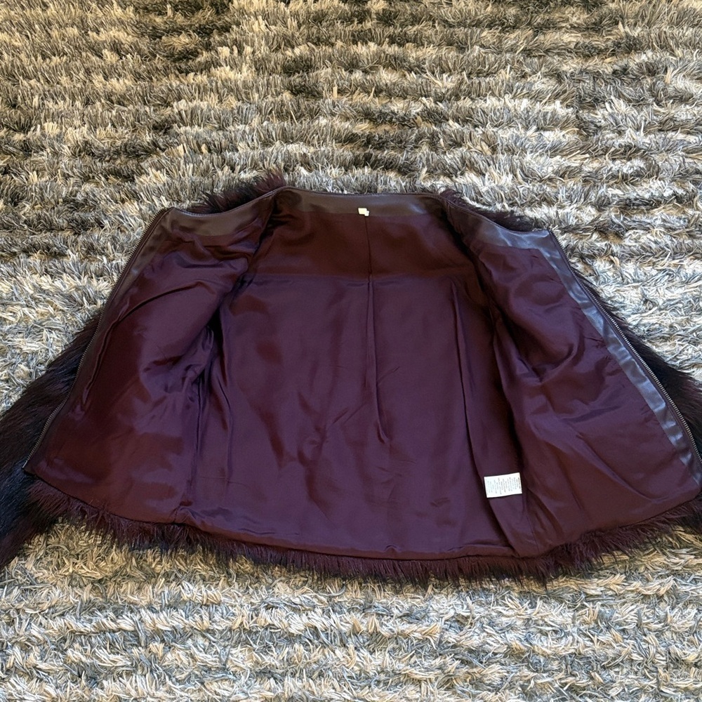 NWOT! Luxurious Burgundy Faux Fur Jacket, Size XS - Picture 7 of 12